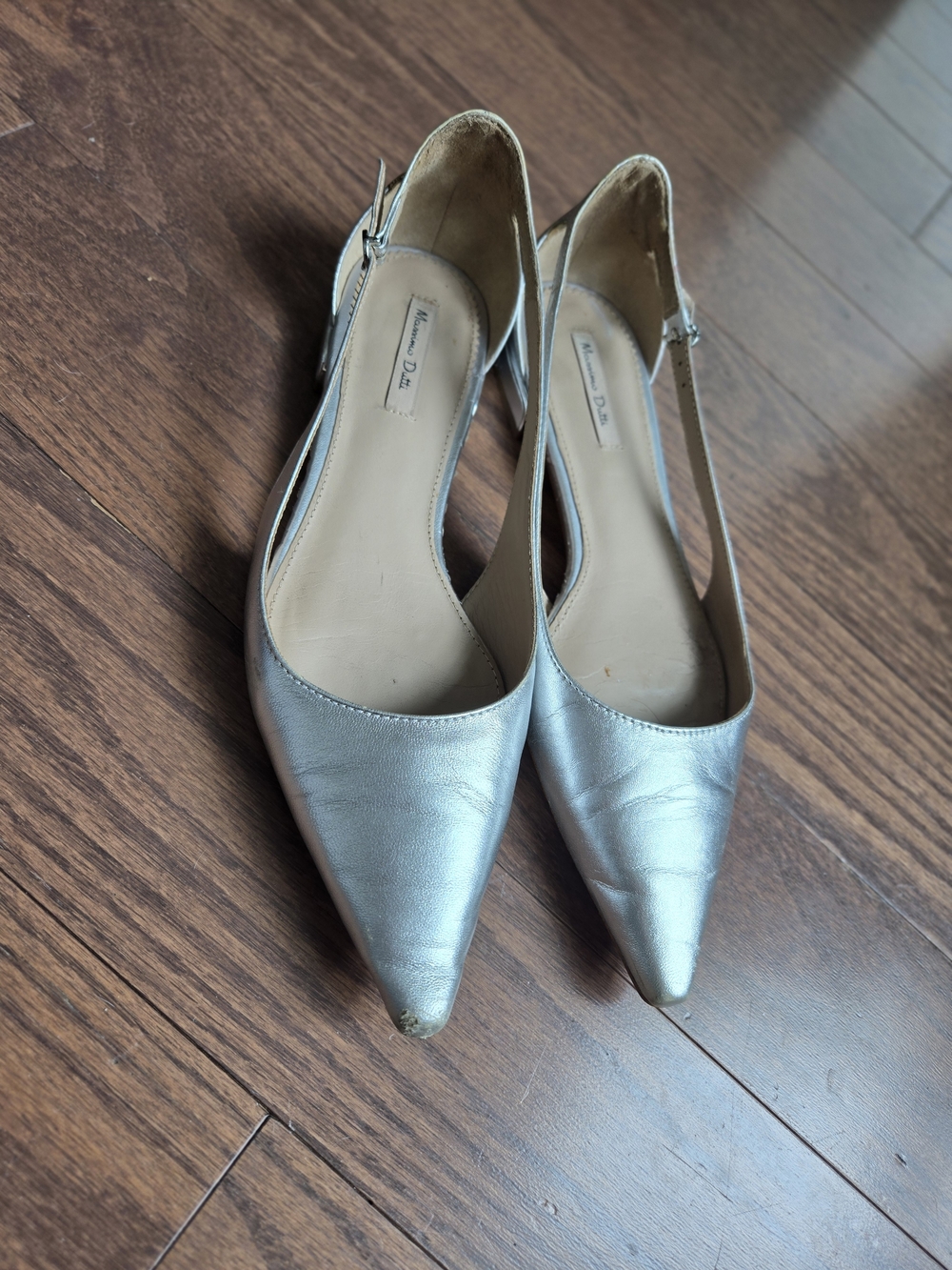 Massimo Dutti Silver Pointed-Toe Slingback Flats US 7.5